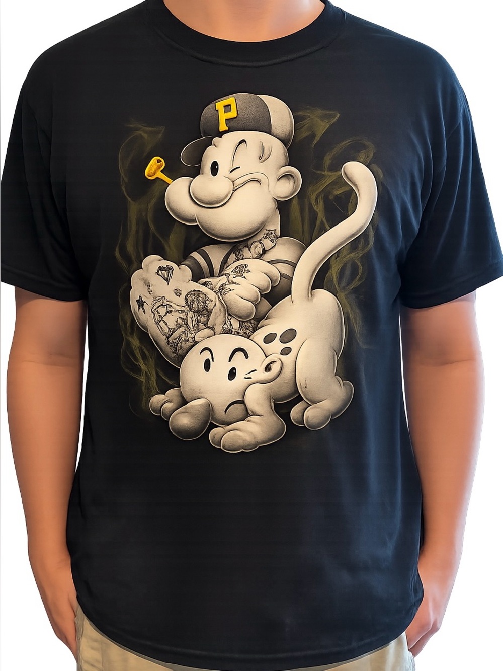 Popeye "Up in Smoke" Graphic T-Shirt | Men's Large | Black | NWOT